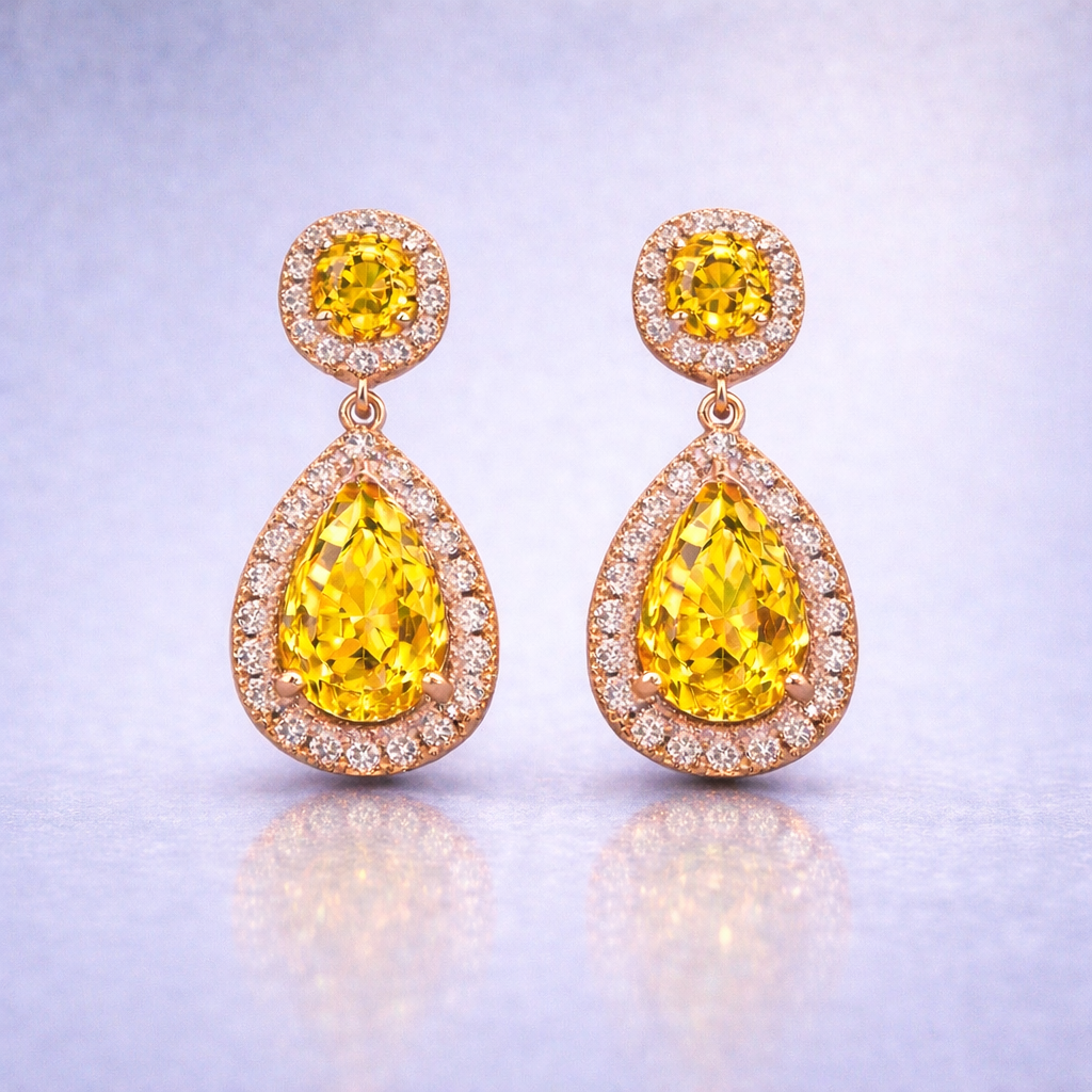 yellow sapphire diamond rose gold earrings
