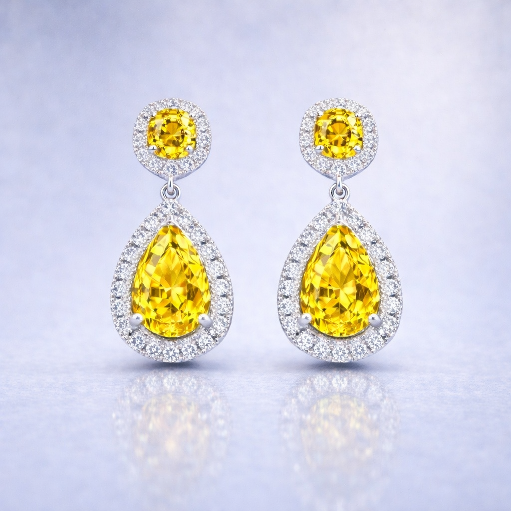 yellow sapphire diamond white gold earrings