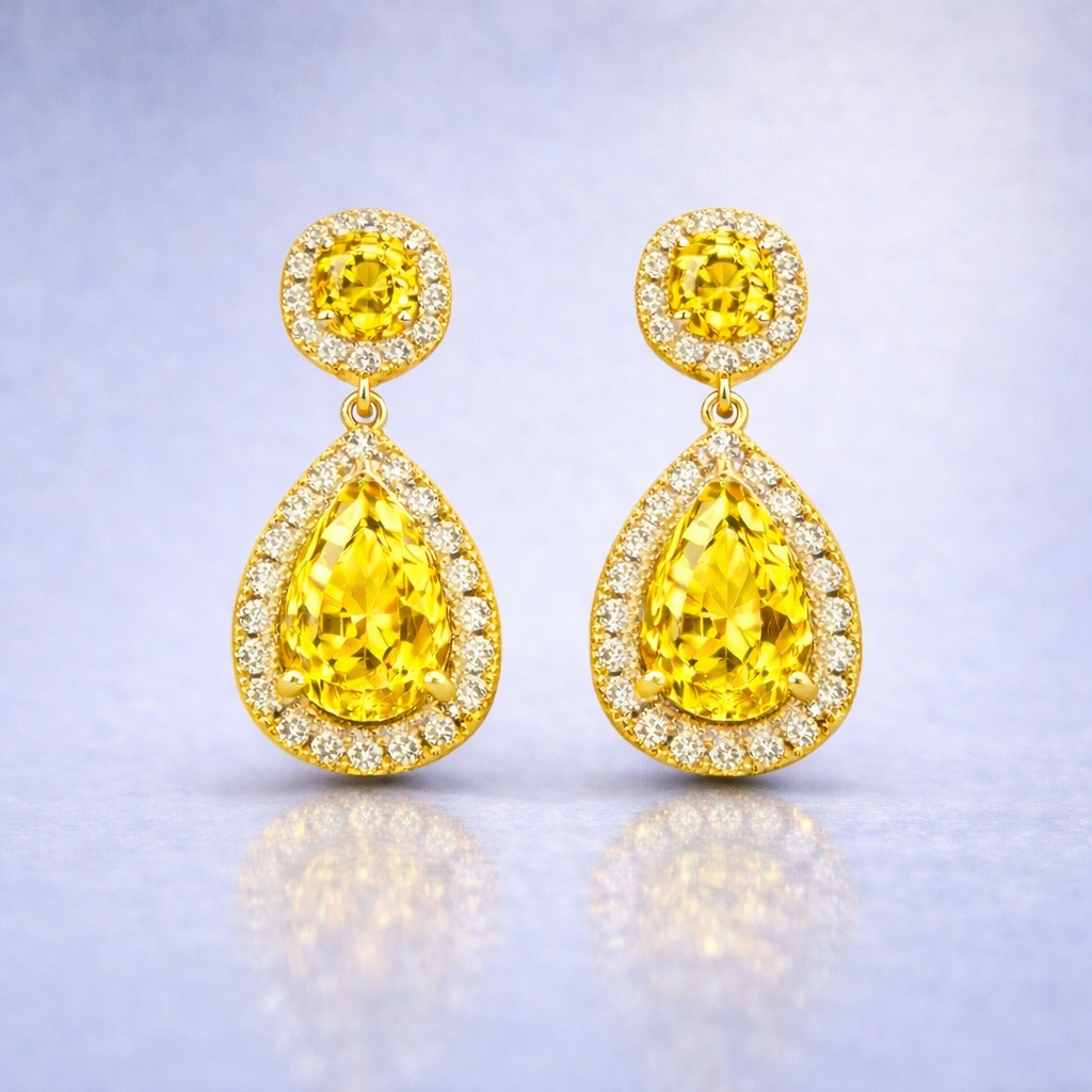 yellow sapphire diamond yellow gold earrings