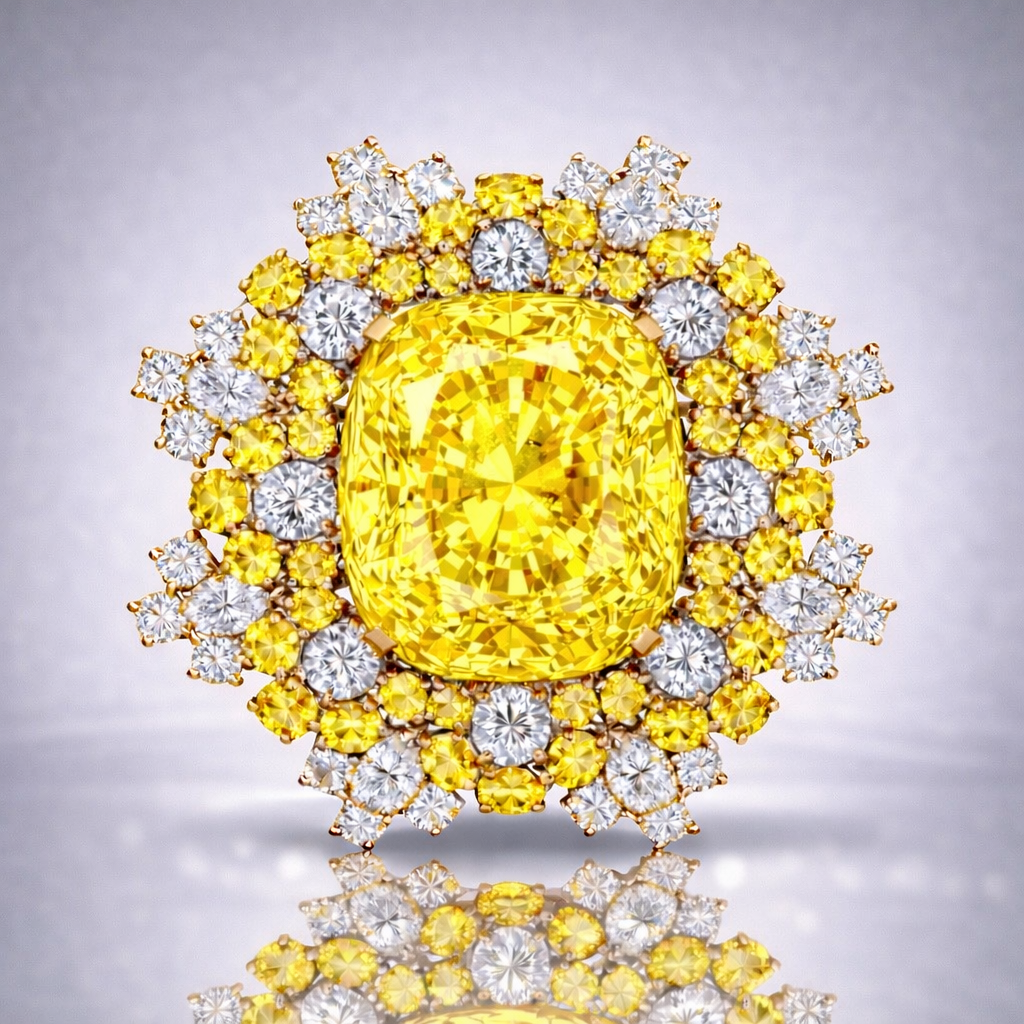 yellow sapphire diamond rose gold brooch