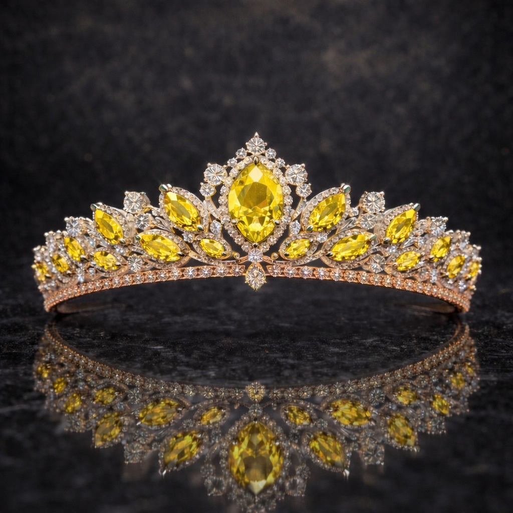 yellow sapphire diamond rose gold tiara