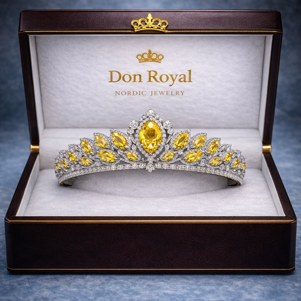 yellow sapphire diamond white gold tiara in box