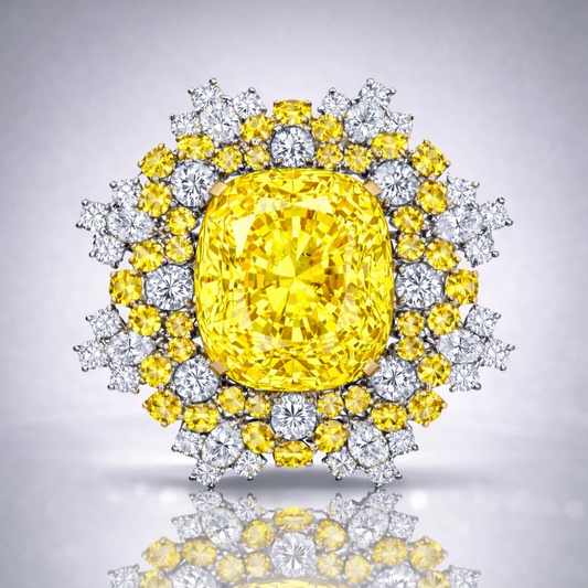 yellow sapphire diamond white gold brooch