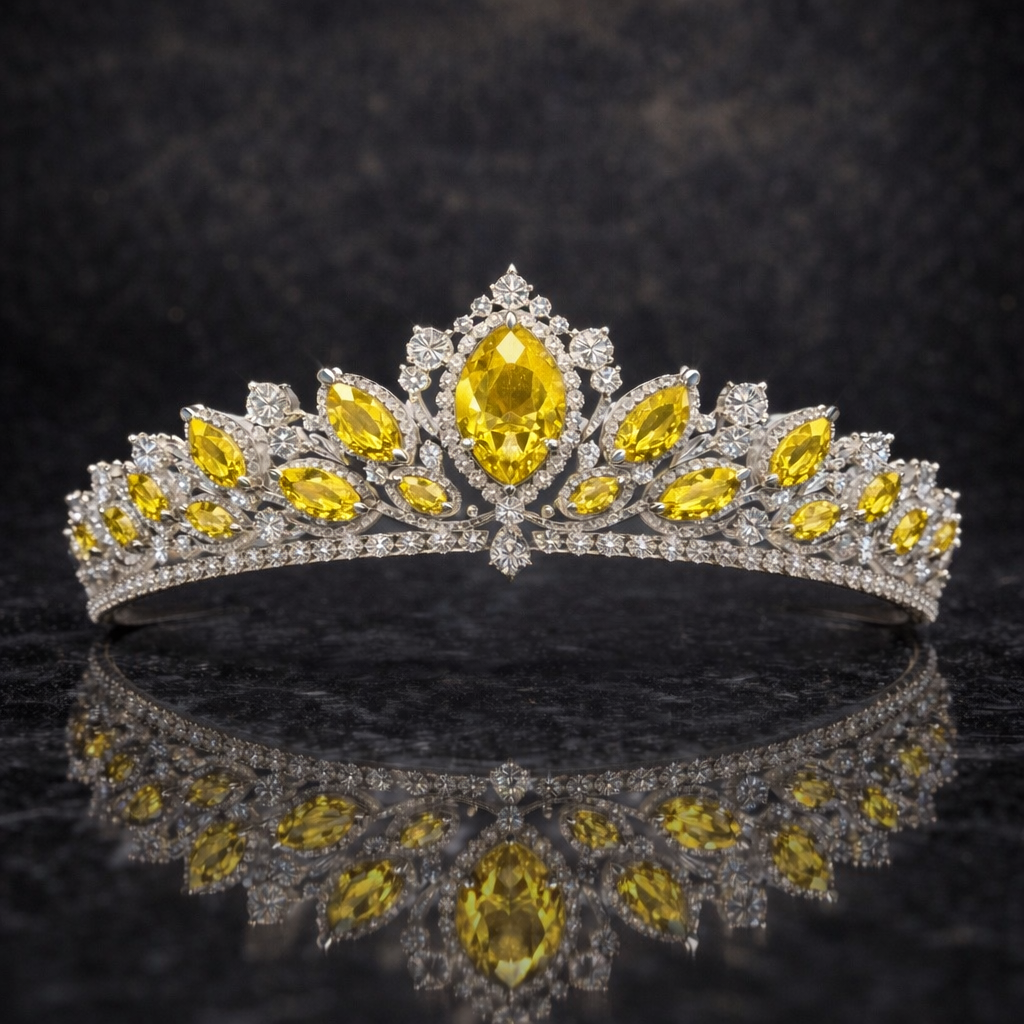 yellow sapphire diamond white gold tiara