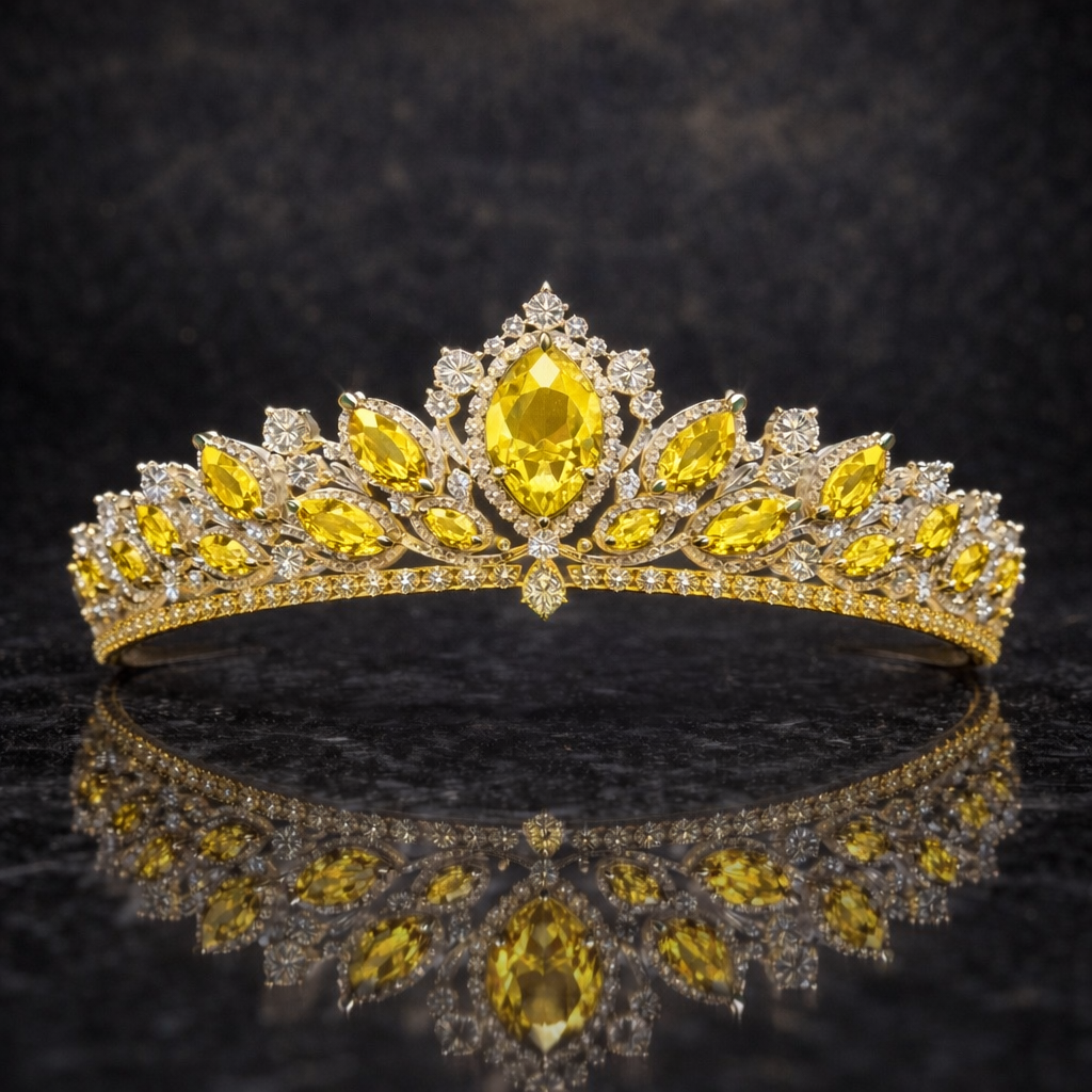 yellow sapphire diamond yellow gold tiara