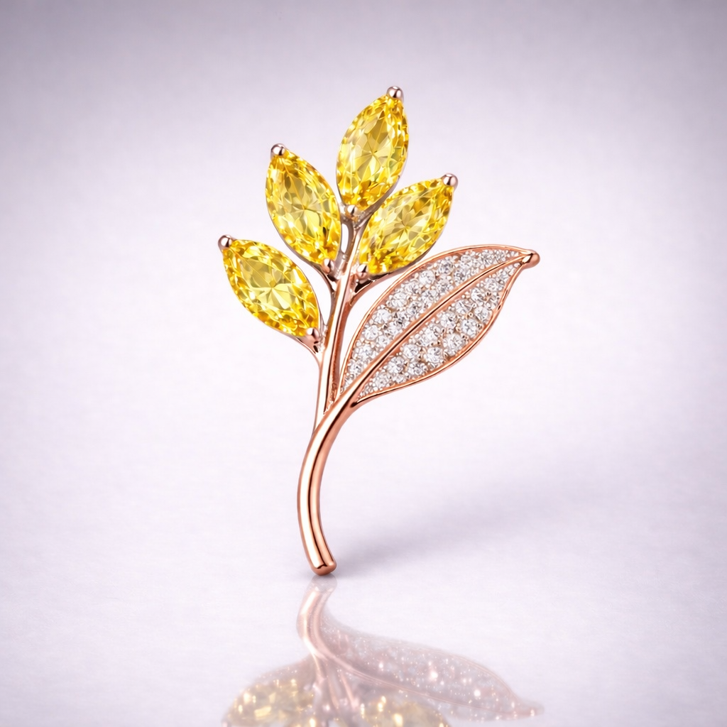 yellow sapphire diamond rose gold brooch