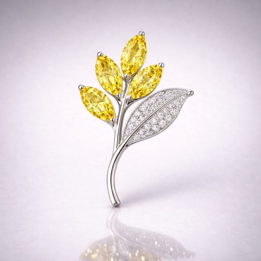 yellow sapphire diamond white gold brooch