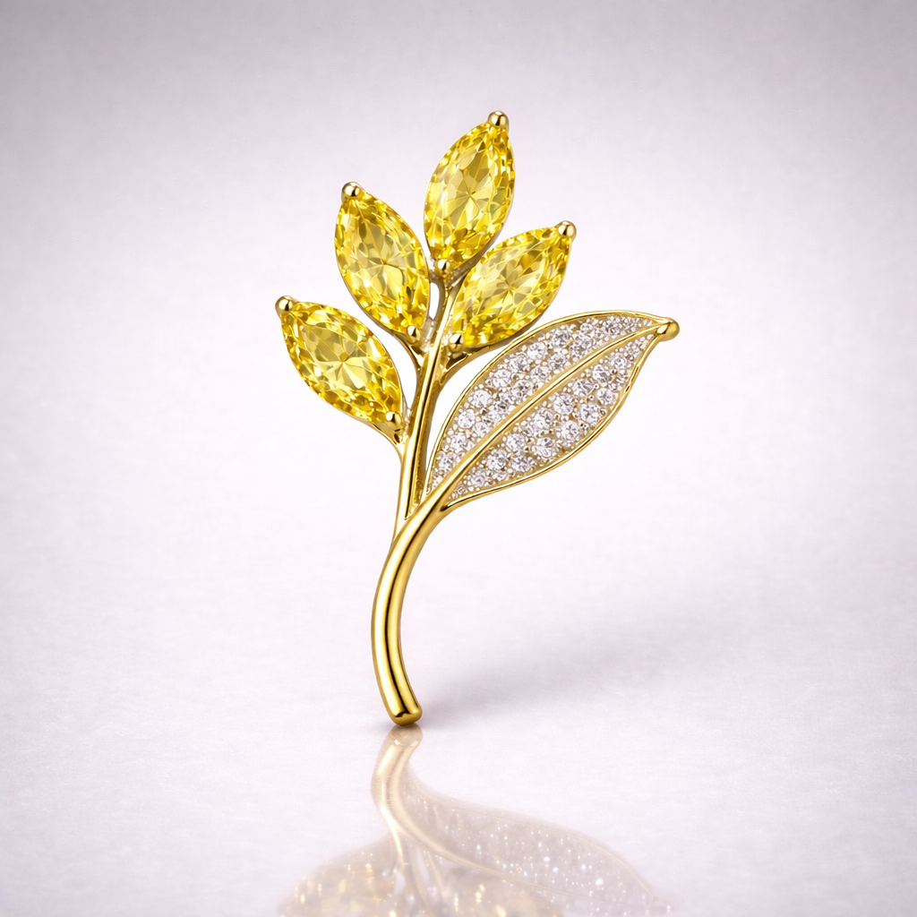 yellow sapphire diamond yellow gold brooch