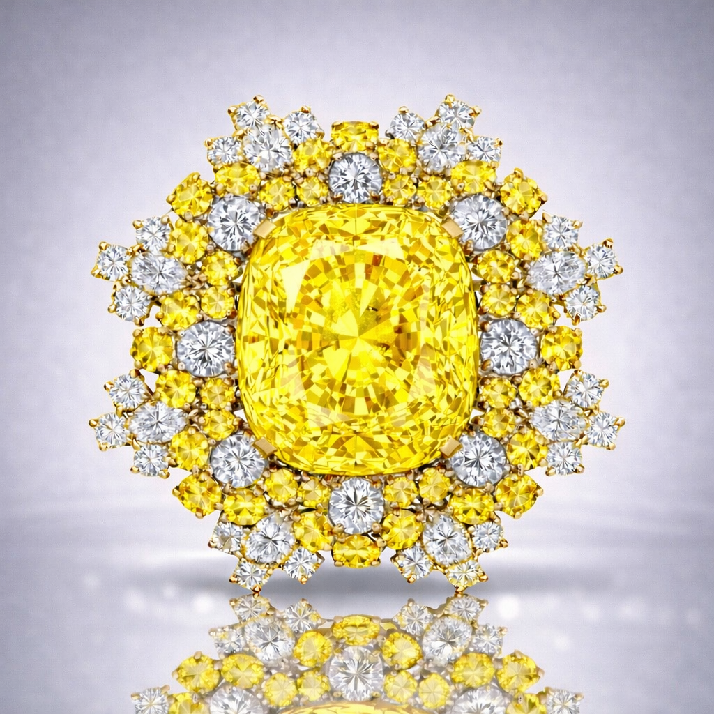 yellow sapphire diamond yellow gold brooch